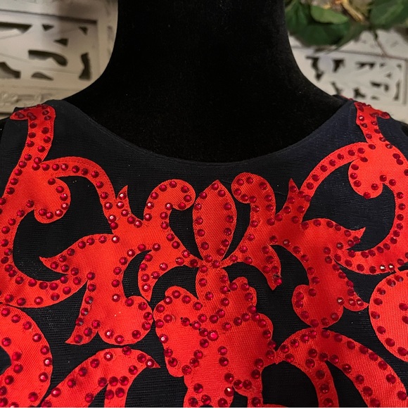 GLAMOUR BY TERANI COUTURE AMAZING NAVY BLUE & RED SLEEVELESS FORMAL PROM DRESS - Picture 4 of 8